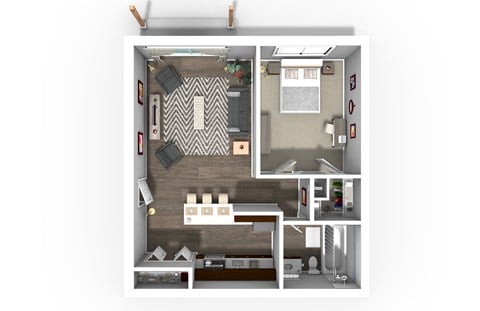Floor plan for 1 bed, 1 bath, 650 sqft